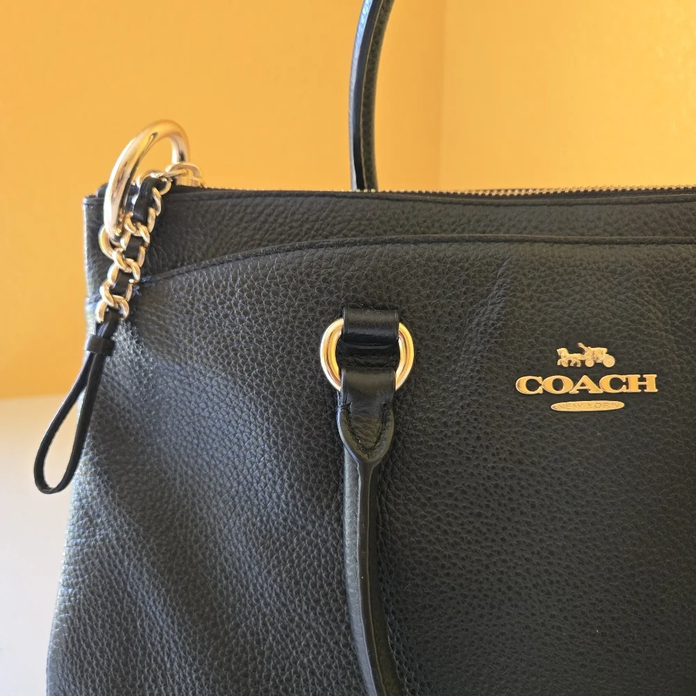 Coach F77884 Mia Pebbled Black Leather Convertible Satchel Top Handle Handbag - Picture 7 of 16